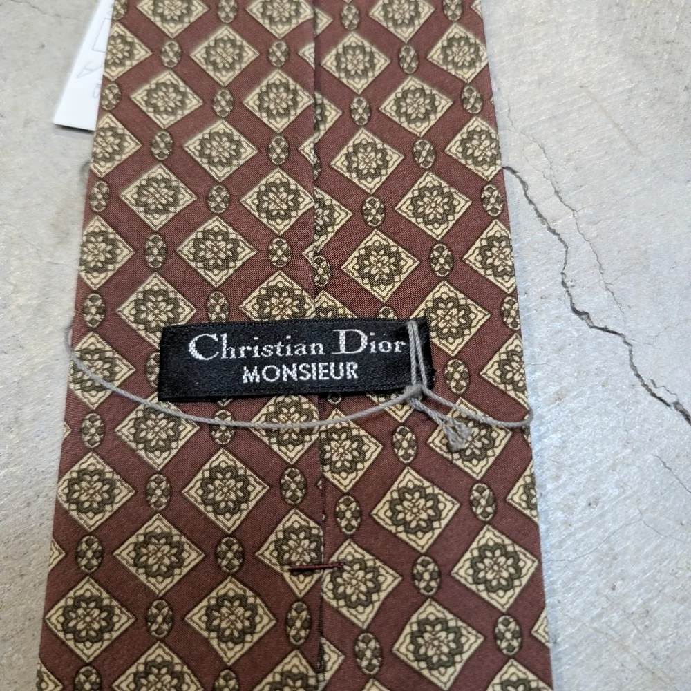 NWT Christian Dior Monsieur Brown Gold Geometric Neck Tie